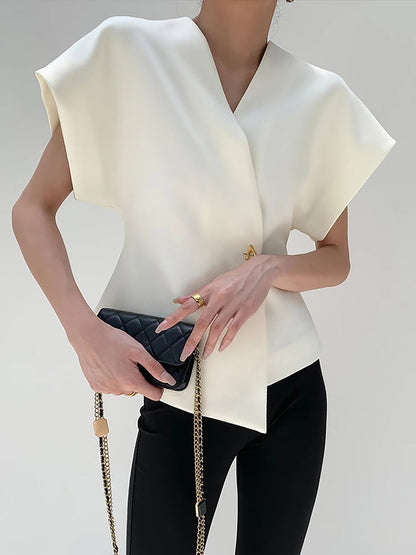 Trendy V-neck button-down blouse