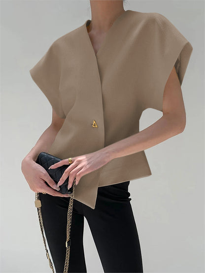 Trendy V-neck button-down blouse