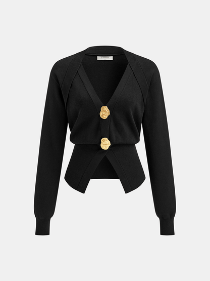 Pull en mélange de laine à col V avec détails métallisés