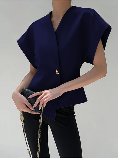 Trendy V-neck button-down blouse