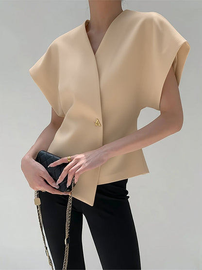 Trendy V-neck button-down blouse
