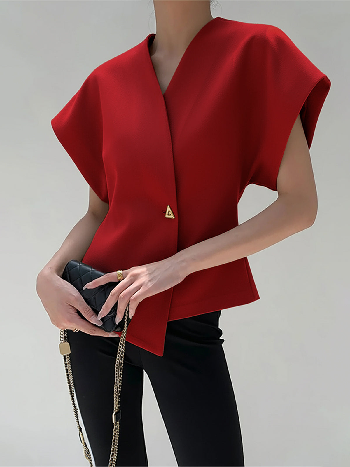Trendy V-neck button-down blouse