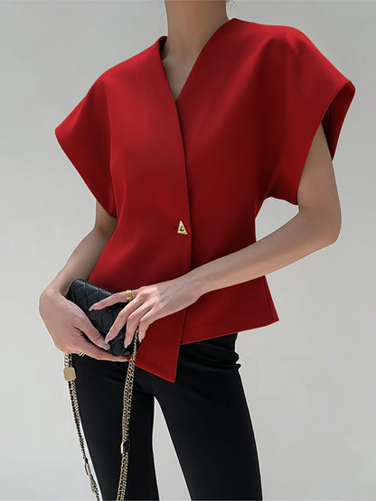 Trendy V-neck button-down blouse