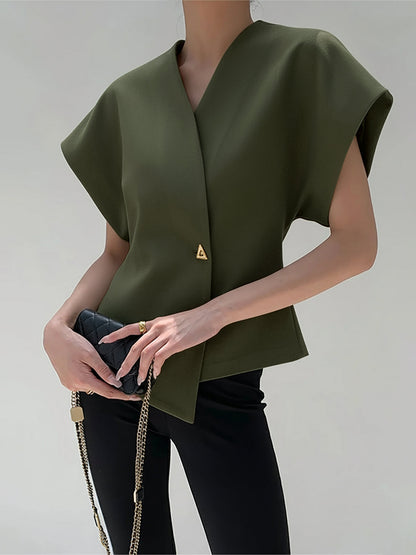 Trendy V-neck button-down blouse