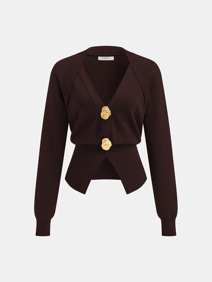 Pull en mélange de laine à col V avec détails métallisés