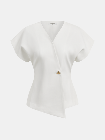 Trendy V-neck button-down blouse