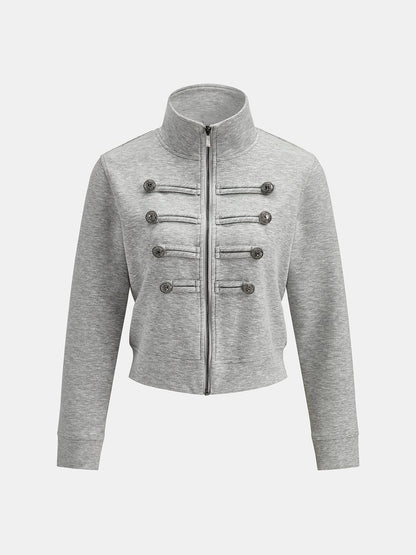 Button Detail Zip-Up Jacket