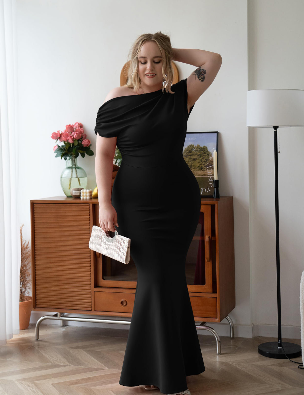Robe de soirée longue élégante, moulante, sans manches et sans épaules pour femmes, collection 2025