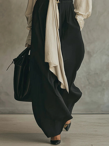 Set including a bow shirt and wide-leg trousers