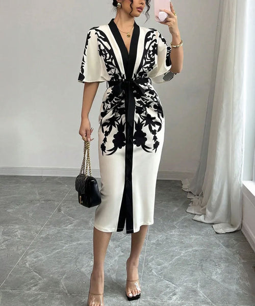 Robe midi imprimée noire
