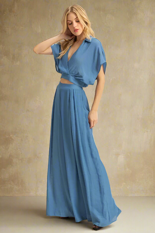 Set including a crop top and wide-leg trousers