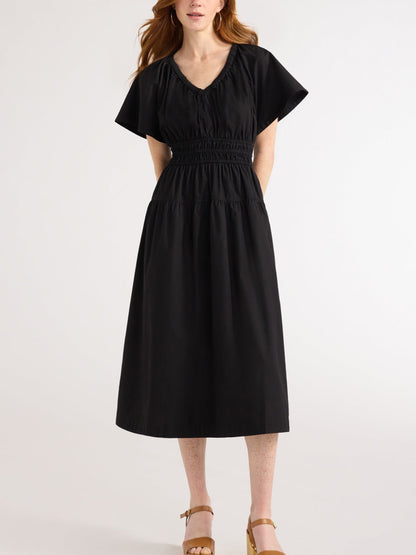 Casual women's light denim ruffled midi dress, on sale