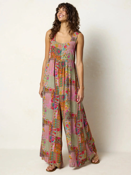 🌼 Combinaison bohème patchwork fleurie à jambes larges (XL-5XL)