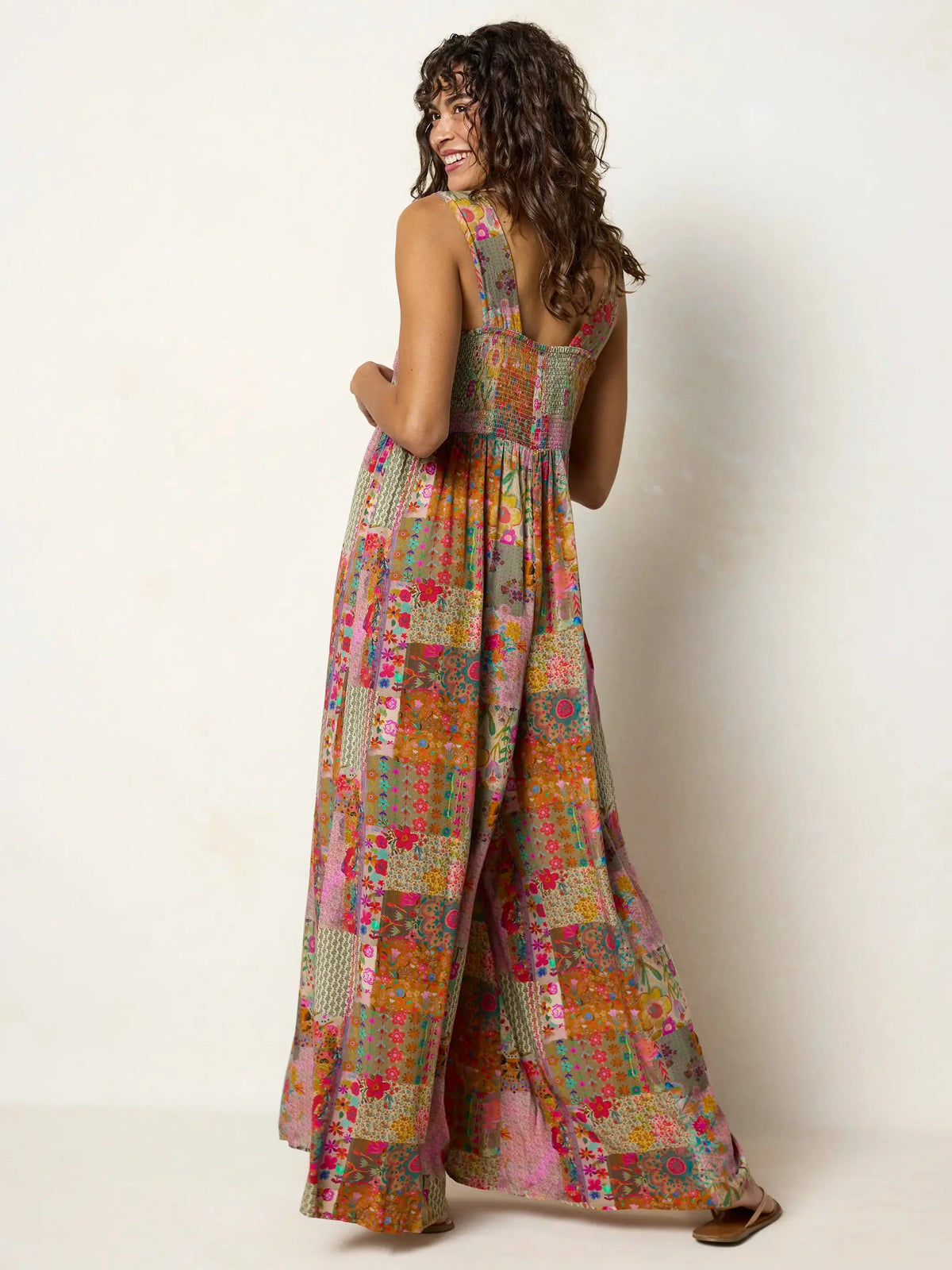 🌼 Combinaison bohème patchwork fleurie à jambes larges (XL-5XL)