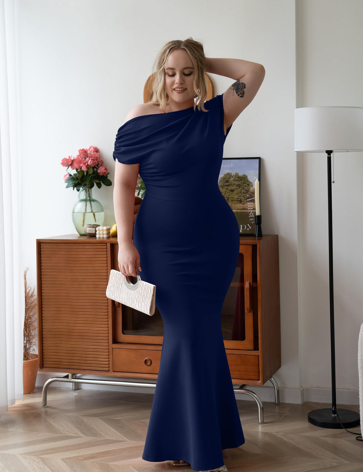 Robe de soirée longue élégante, moulante, sans manches et sans épaules pour femmes, collection 2025