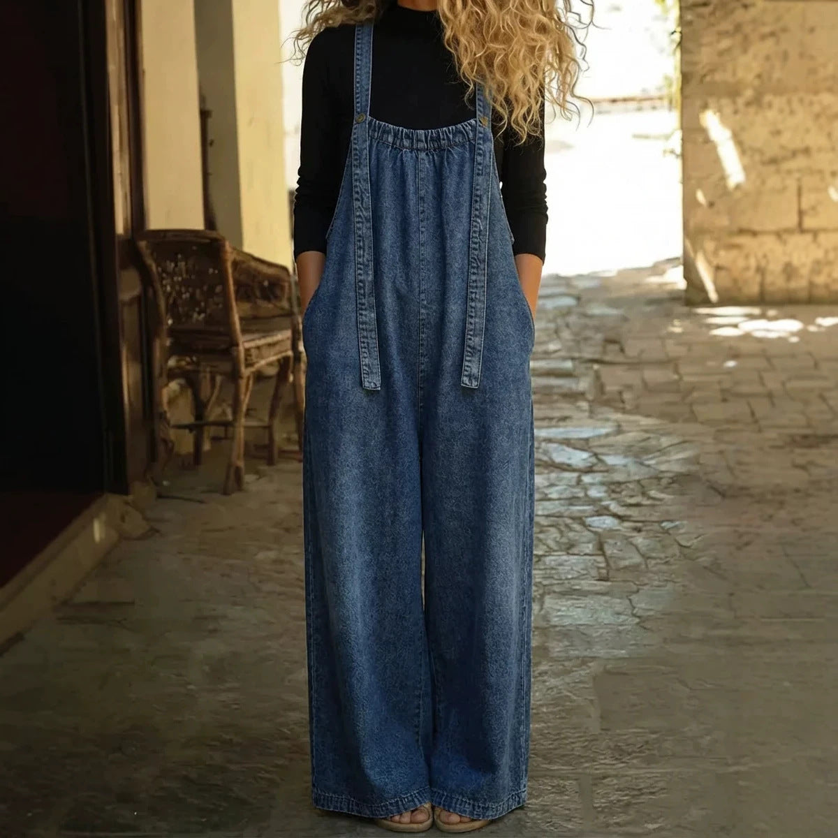 Salopette ample en jean délavé style vintage