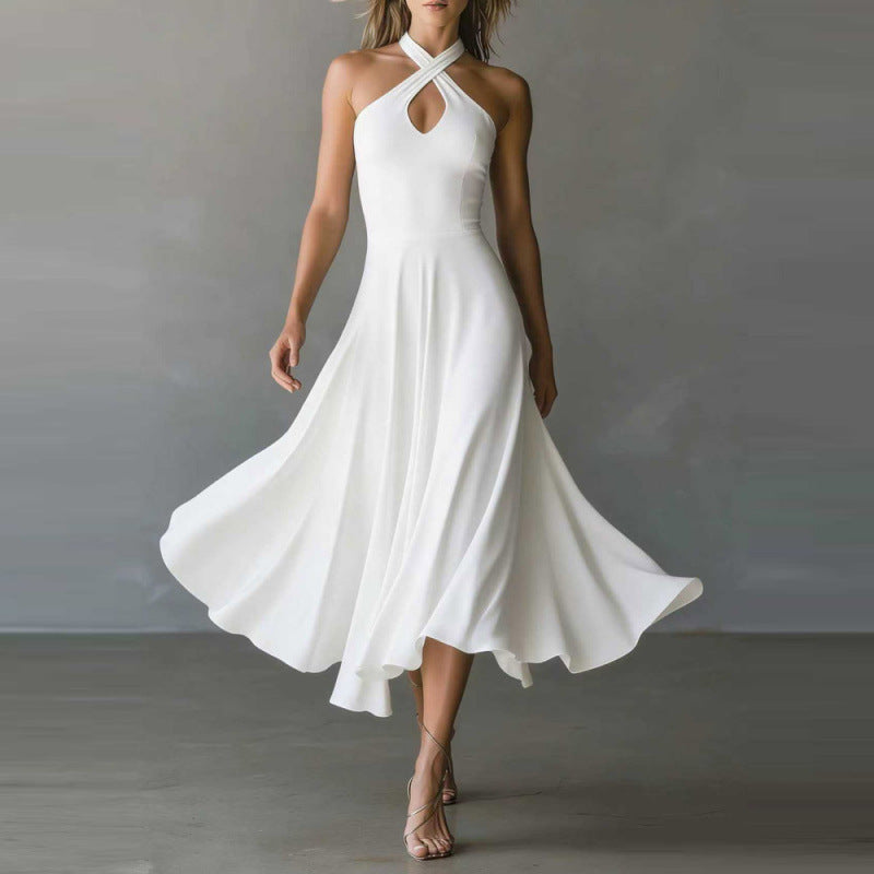🌟 Robe midi sans manches à col licou