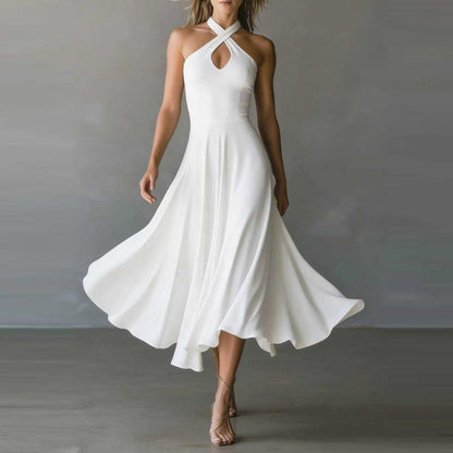 🌟 Robe midi sans manches à col licou