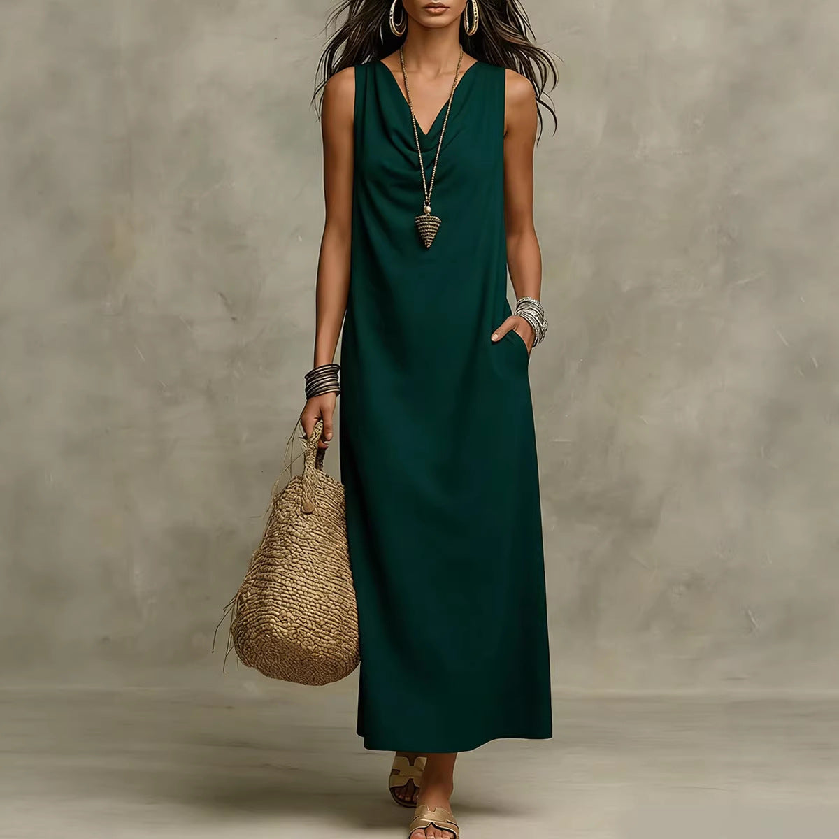 🌟 Robe longue en lin sans manches : le style bohème-chic sans effort pour toutes les occasions