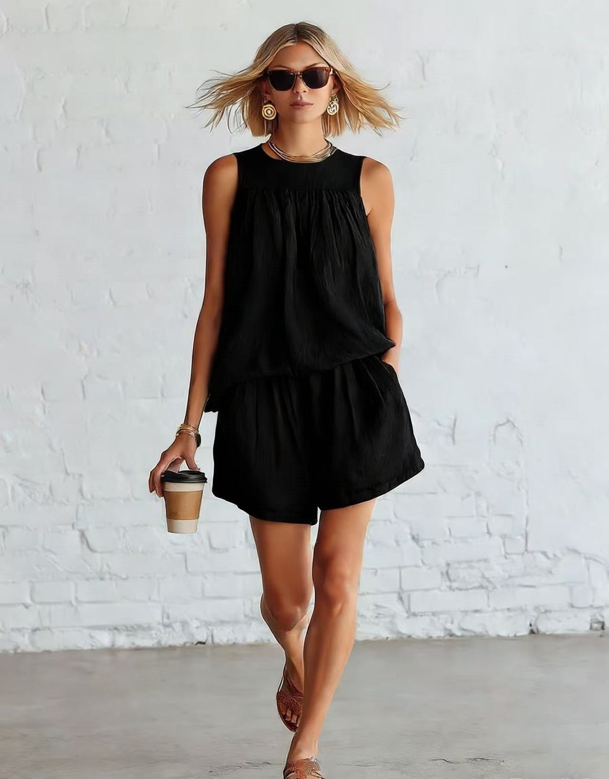 Ensemble short décontracté froissé deux pièces