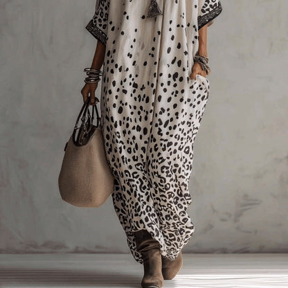 Robe longue caftan chauve-souris à imprimé léopard dégradé blanc