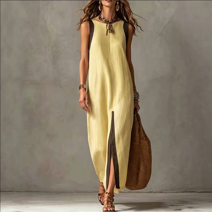 Robe midi droite sans manches bicolore à blocs de couleur