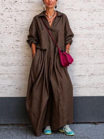 Oversized linen wide-leg jumpsuit