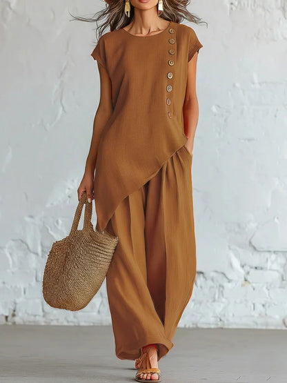 Ensemble 2 pièces en mélange de lin sans effort | Coupe décontractée, S-5XL