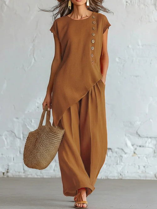 Ensemble 2 pièces en mélange de lin sans effort | Coupe décontractée, S-5XL