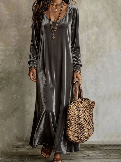 Robe longue en velours à manches longues