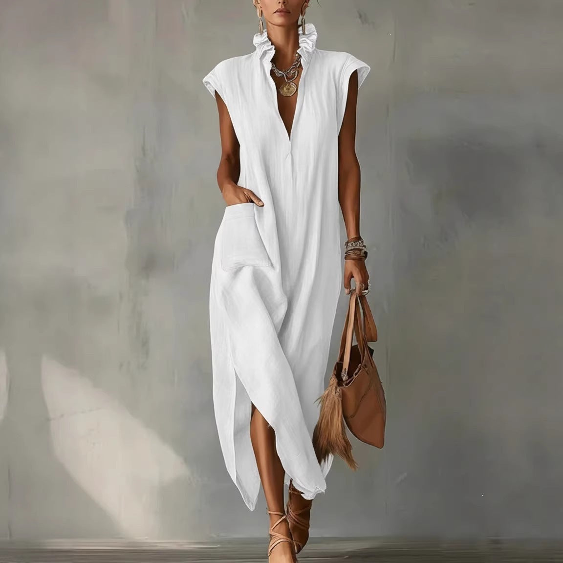 Robe longue de printemps à volants