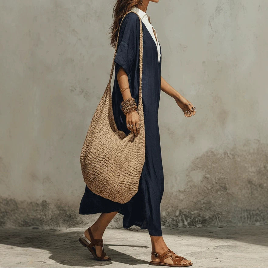 Nouvelle jupe longue décontractée style bohème à col en V profond