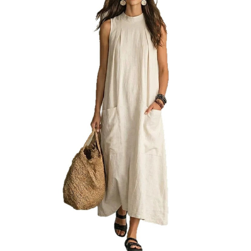 Robe longue sans manches ample en mélange de lin