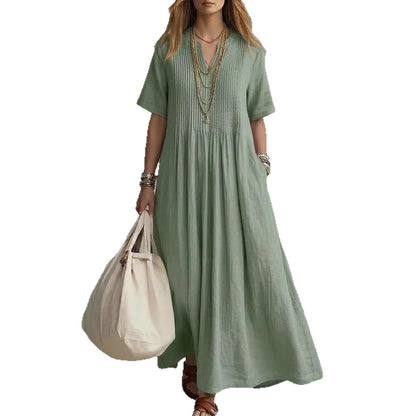 Robe longue décontractée à manches courtes pour femmes