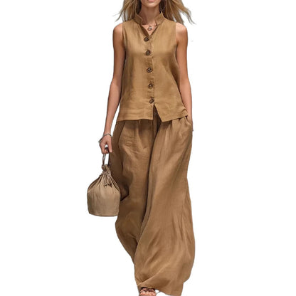 Ensemble décontracté gilet sans manches et pantalon large