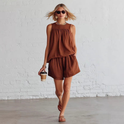 Ensemble short décontracté froissé deux pièces