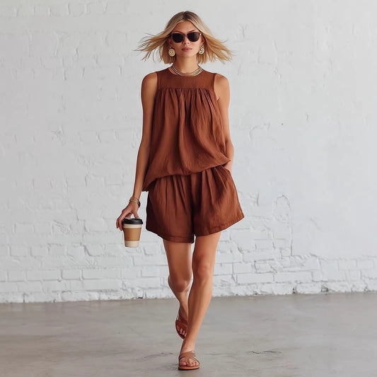 Ensemble short décontracté froissé deux pièces