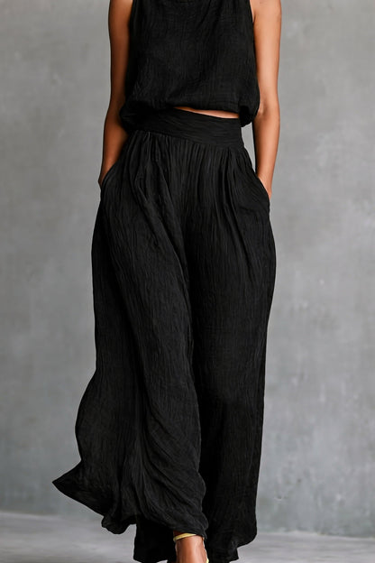 Ensemble assorti en lin texturé Chartreuse, débardeur sans manches et pantalon ample taille haute