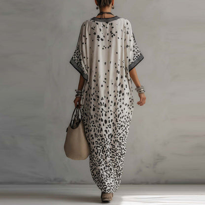 Robe longue caftan chauve-souris à imprimé léopard dégradé blanc