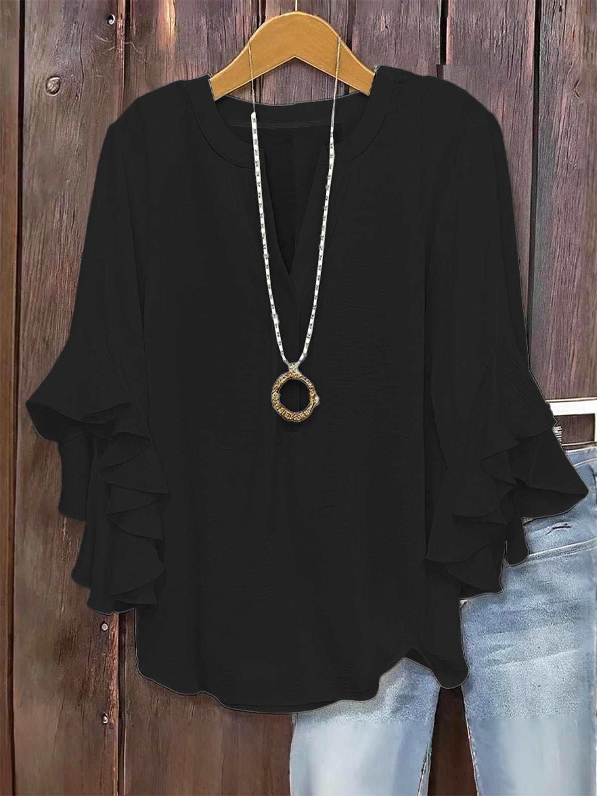 🍃 Blouse fleurie col V grandes tailles pour femmes | Haut fluide à manches volantées pour affiner bras et ventre | Chemise d'été décontractée et légère ☀️