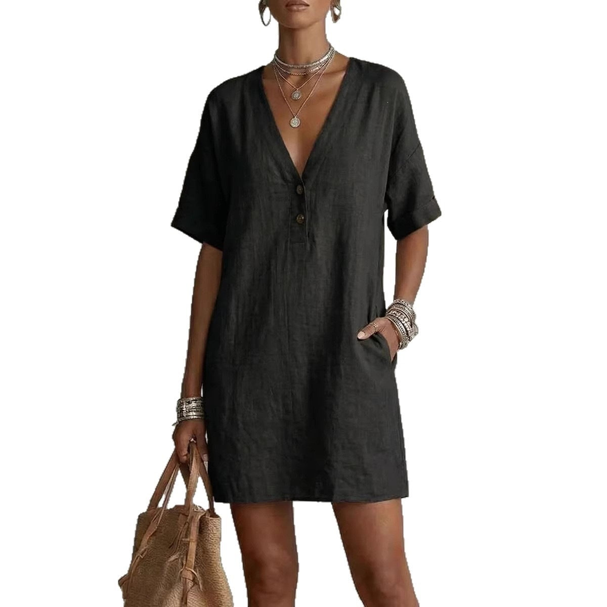 Robe ample décontractée d'été à col en V, nouvelle mode indépendante