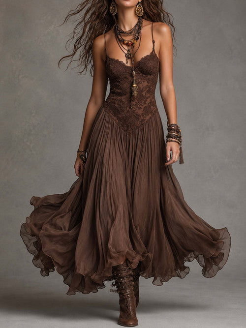 Lace Corset Tiered Ruffle Maxi Dress