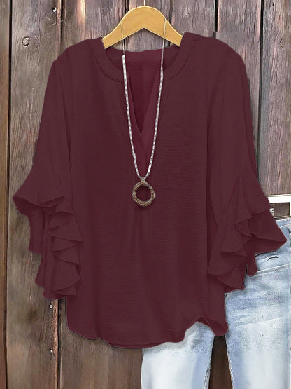 🍃 Blouse fleurie col V grandes tailles pour femmes | Haut fluide à manches volantées pour affiner bras et ventre | Chemise d'été décontractée et légère ☀️