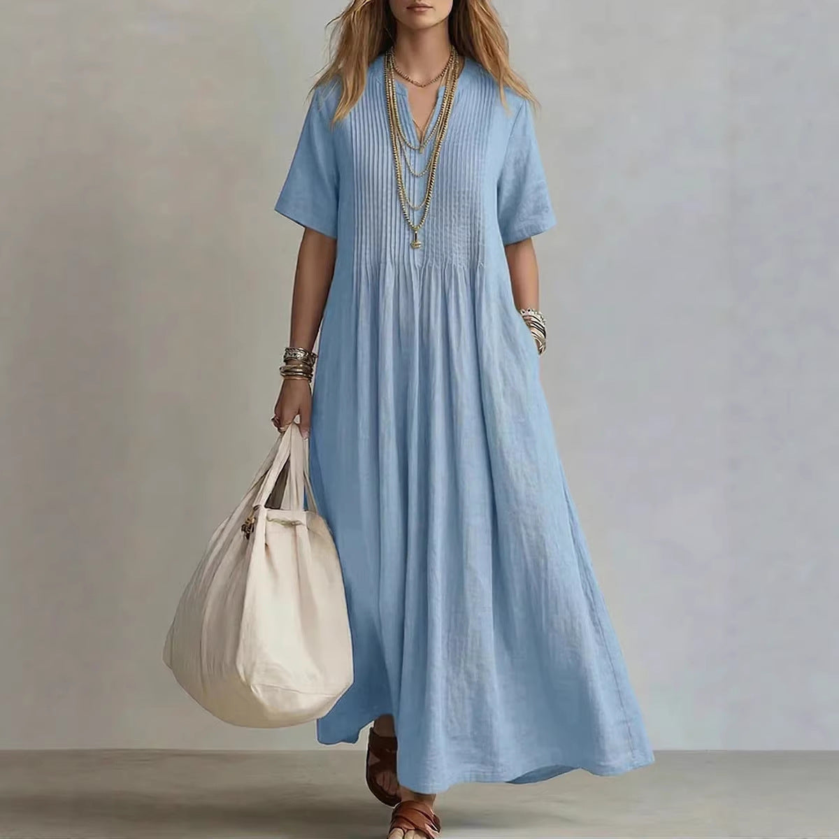Robe longue décontractée à manches courtes pour femmes