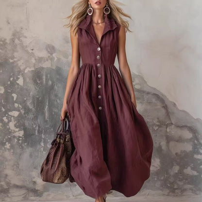 Jupe longue ajustée à revers de couleur unie élégante pour femmes