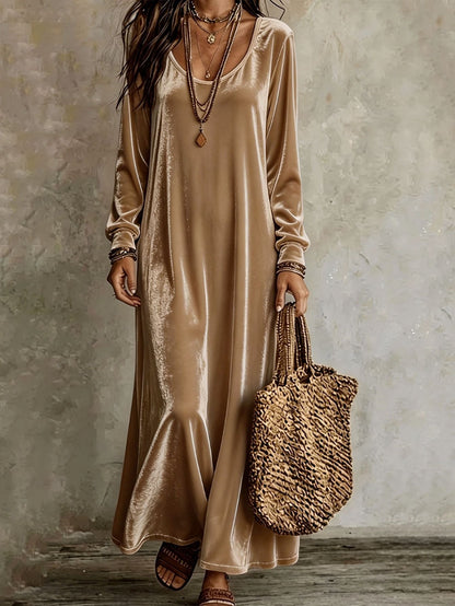 Robe longue en velours à manches longues