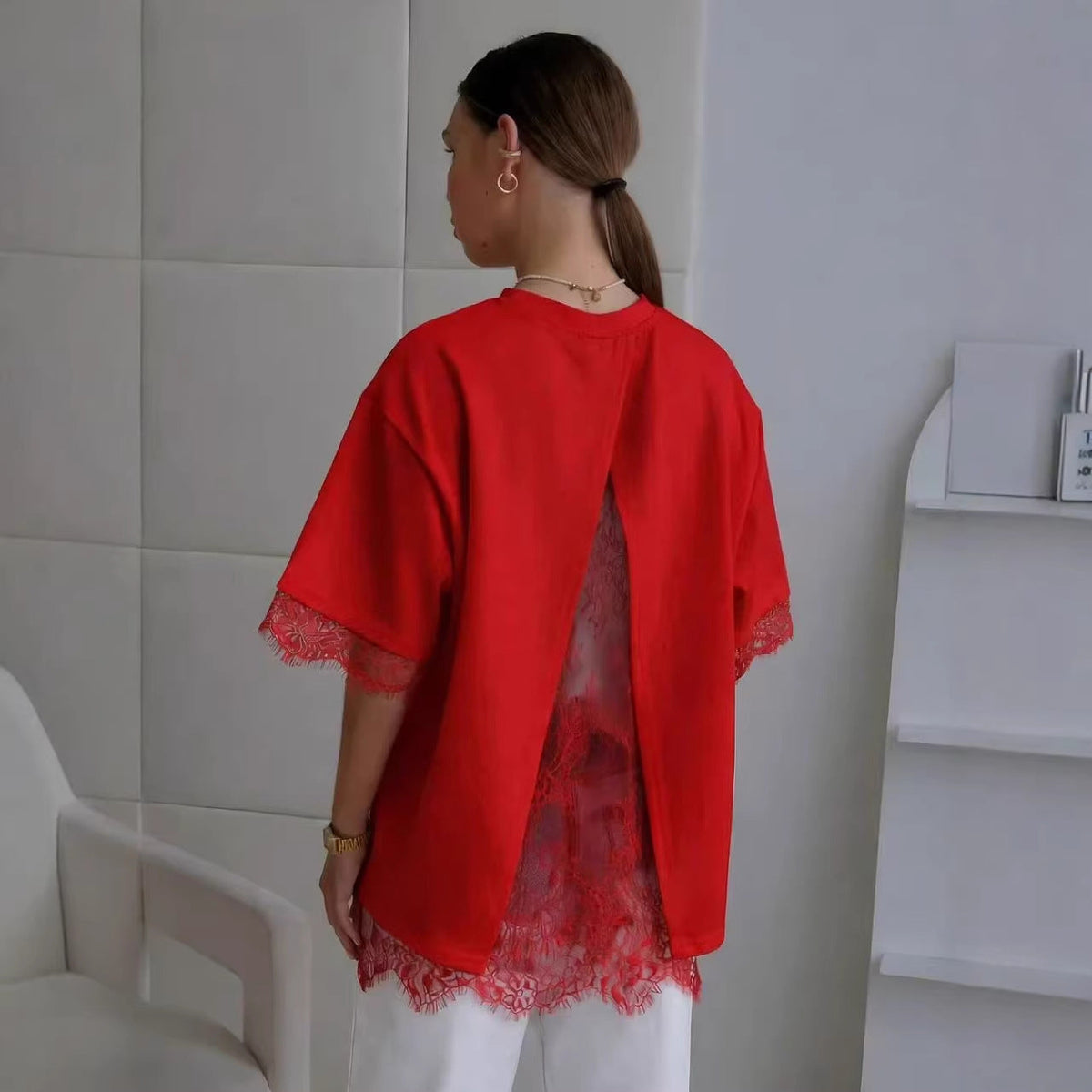 T-shirt oversize en dentelle