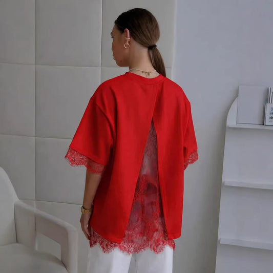 T-shirt oversize en dentelle