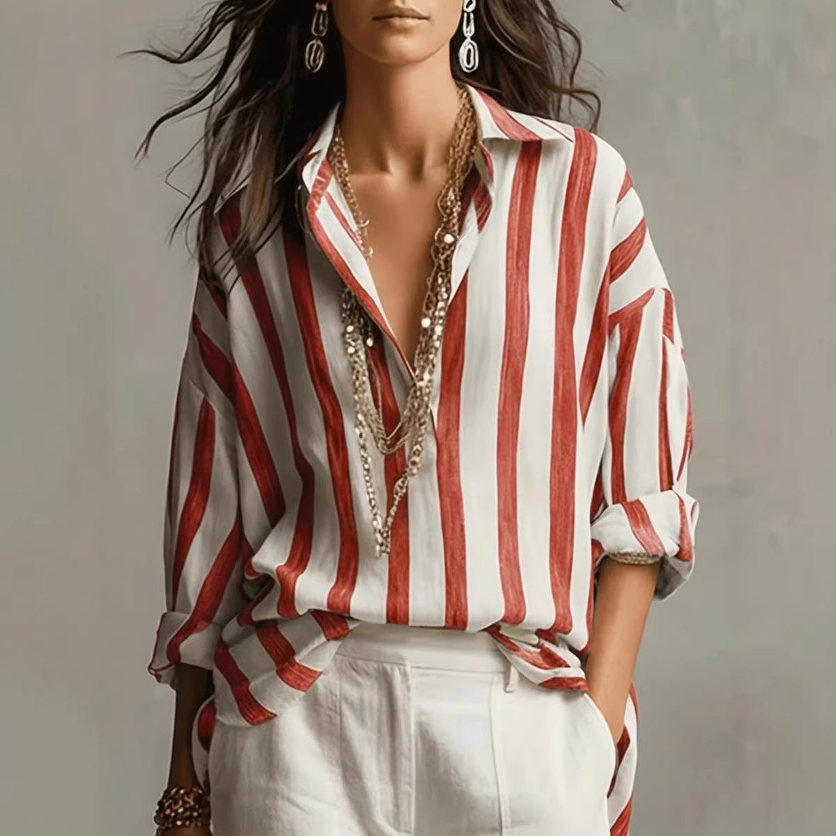 Chemise boutonnée rayée oversize