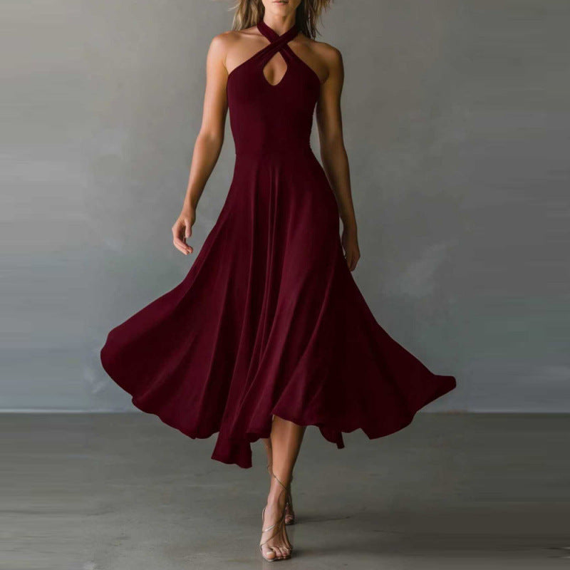 🌟 Robe midi sans manches à col licou